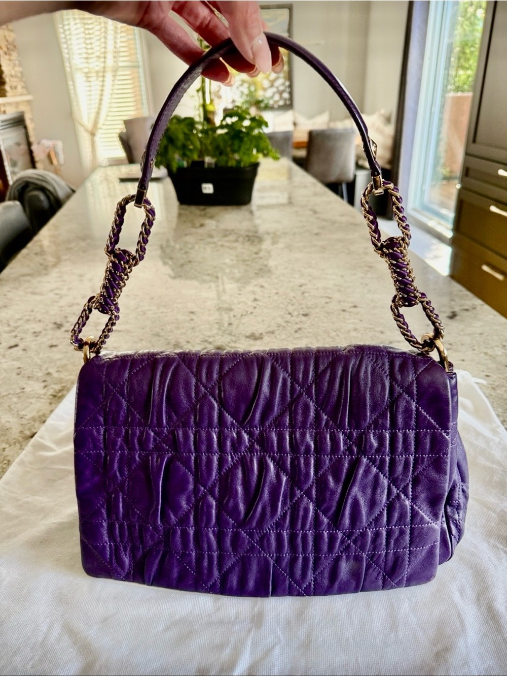 Dior Deep Purple Quilted Leather Shoulder Bag with Gold Chain